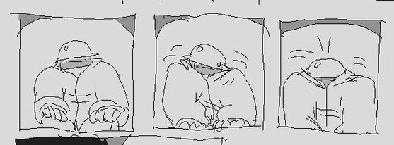 carl slipping into his trench coat, nervously